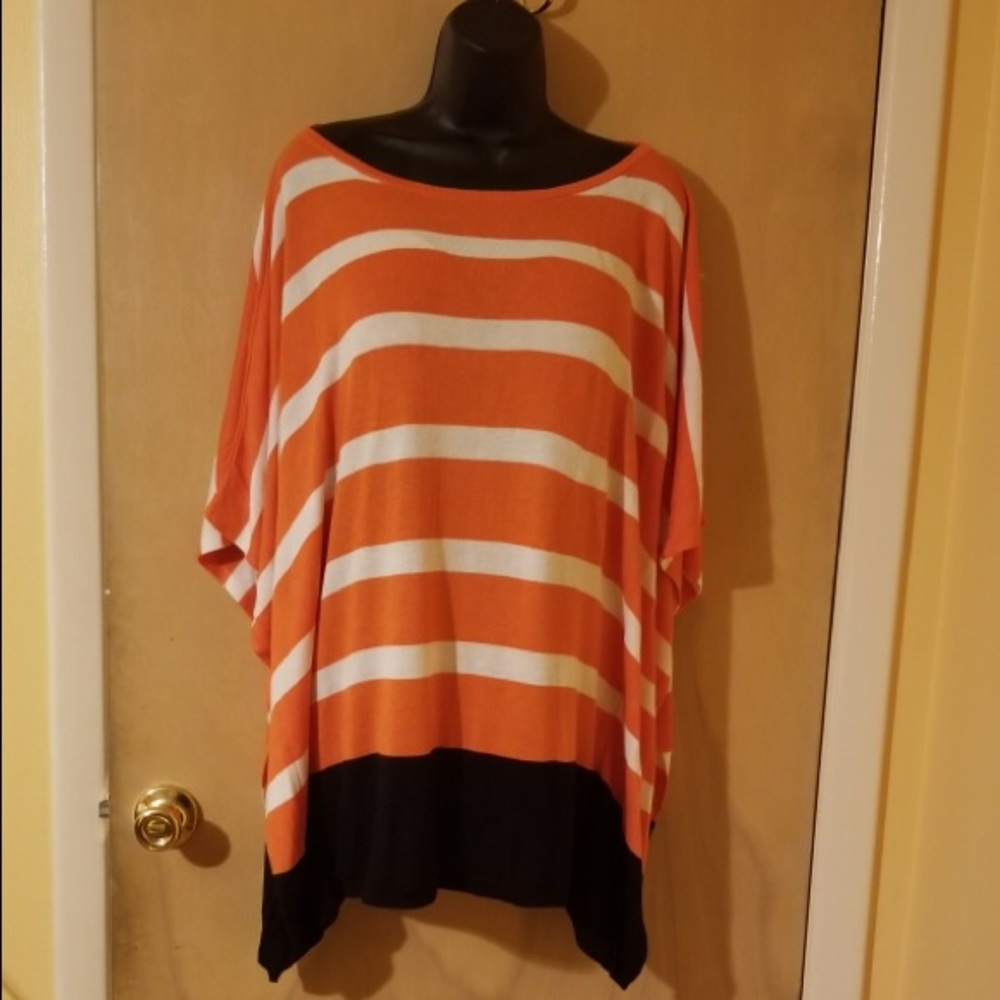 Long wide blouse half sleeve stripes orange white